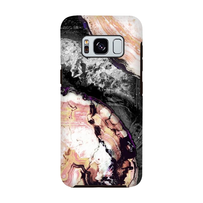 Galaxy S8 StrongFit Golden agata gemstone slices on black marble by Oana 
