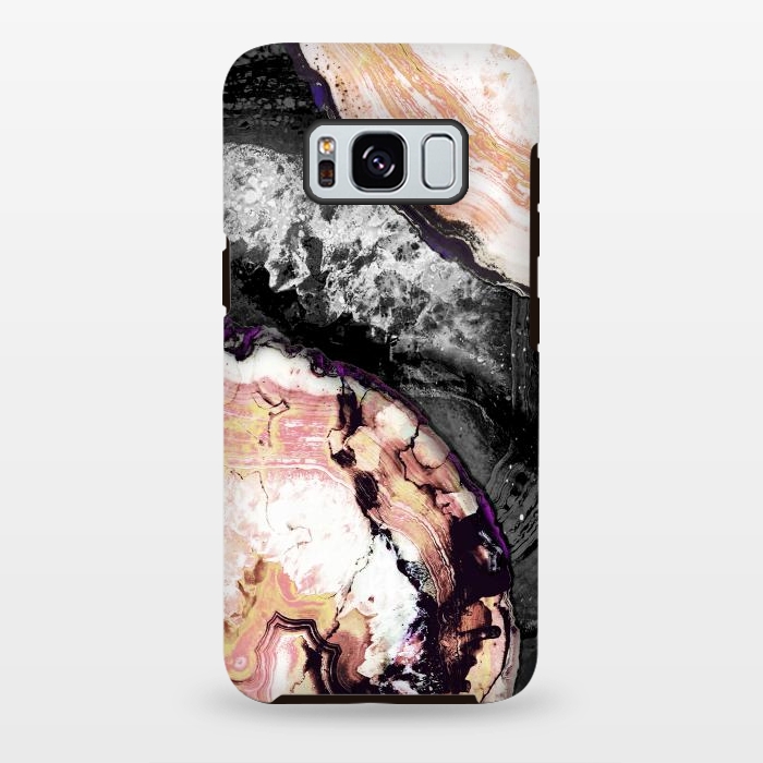 Galaxy S8 plus StrongFit Golden agata gemstone slices on black marble by Oana 