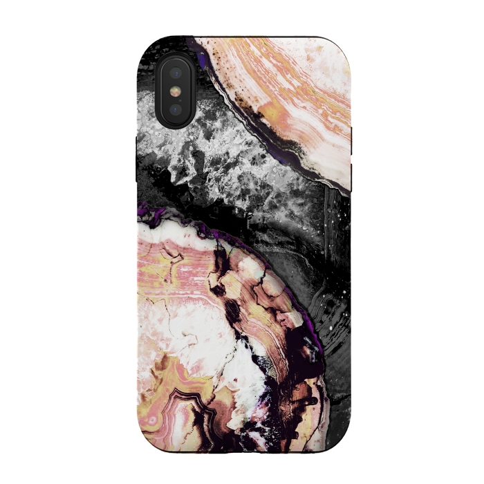 iPhone Xs / X StrongFit Golden agata gemstone slices on black marble by Oana 