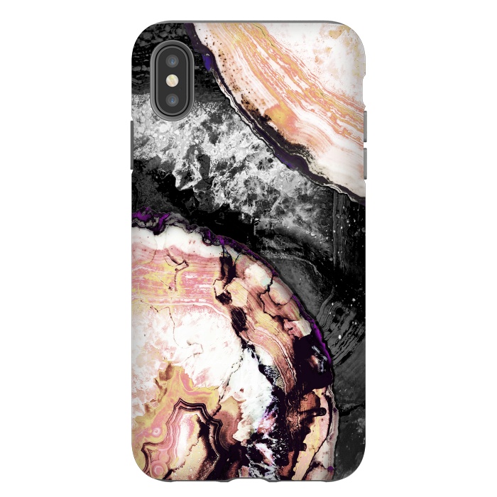 iPhone Xs Max StrongFit Golden agata gemstone slices on black marble by Oana 