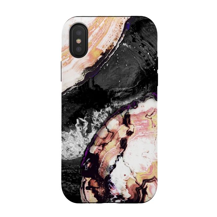 iPhone Xs / X StrongFit Brushed agata gold black marble by Oana 