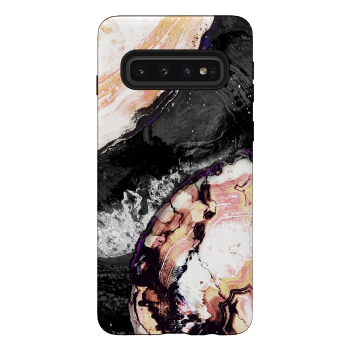 Galaxy S10 StrongFit Brushed agata gold black marble by Oana 