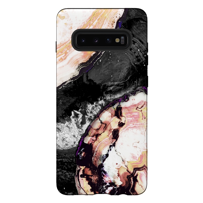 Galaxy S10 plus StrongFit Brushed agata gold black marble by Oana 