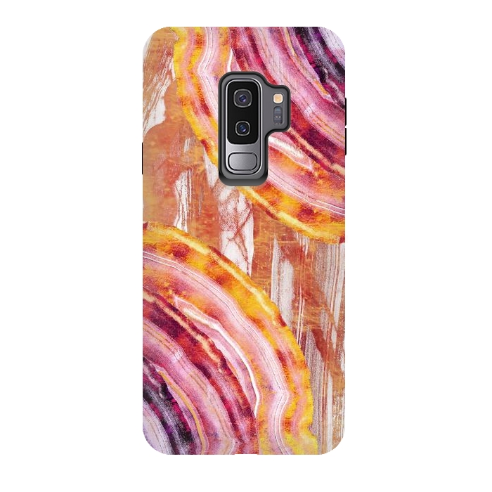 Galaxy S9 plus StrongFit Gold pink brushed marble gemstones by Oana 