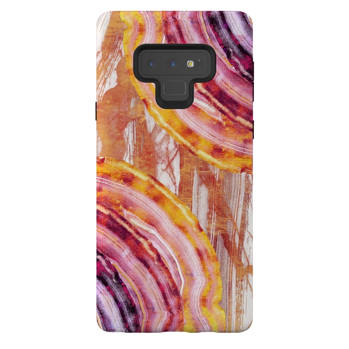 Galaxy Note 9 StrongFit Gold pink brushed marble gemstones by Oana 