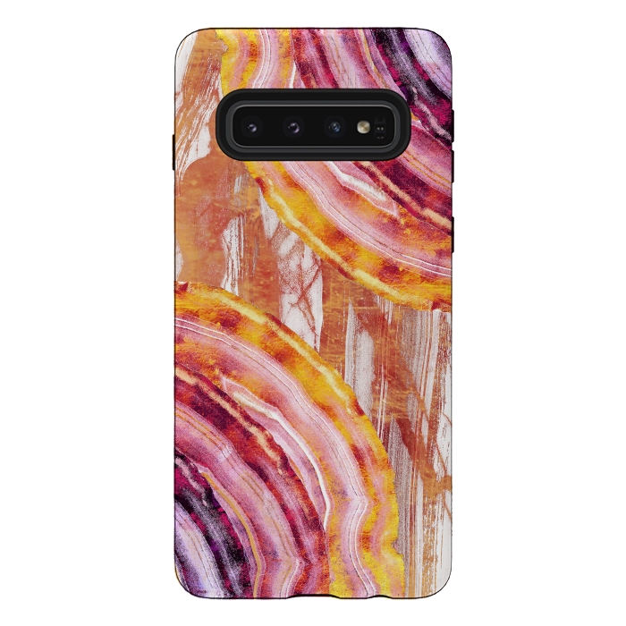Galaxy S10 StrongFit Gold pink brushed marble gemstones by Oana 