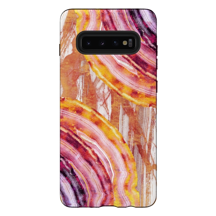 Galaxy S10 plus StrongFit Gold pink brushed marble gemstones by Oana 