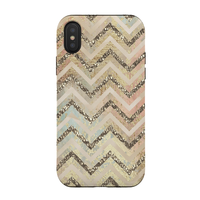 iPhone Xs / X StrongFit Chevron Gold Glamour Stripes 2 by Andrea Haase