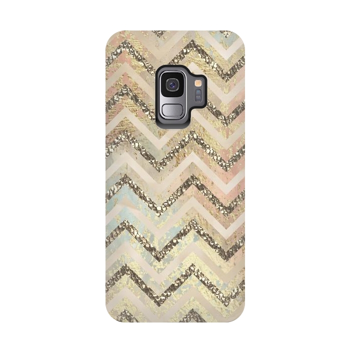 Galaxy S9 StrongFit Chevron Gold Glamour Stripes 2 by Andrea Haase