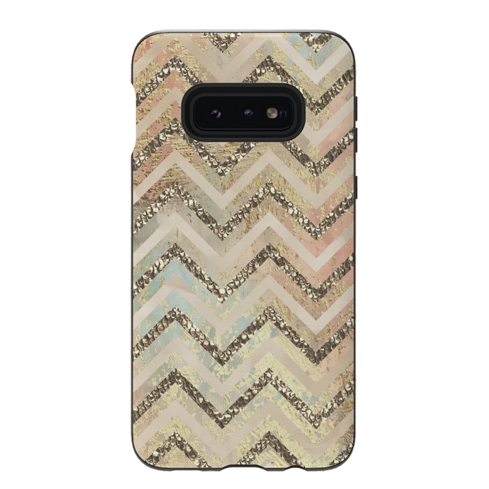 Galaxy S10e StrongFit Chevron Gold Glamour Stripes 2 by Andrea Haase