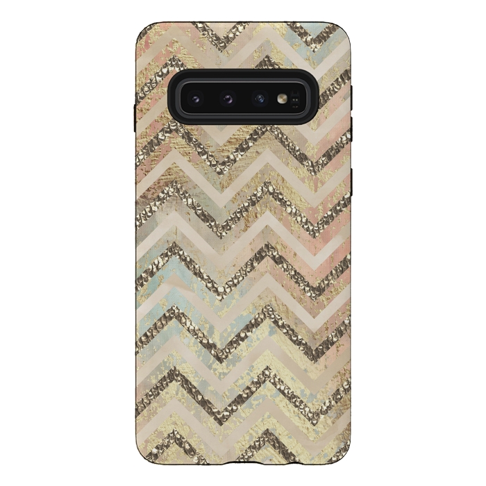 Galaxy S10 StrongFit Chevron Gold Glamour Stripes 2 by Andrea Haase