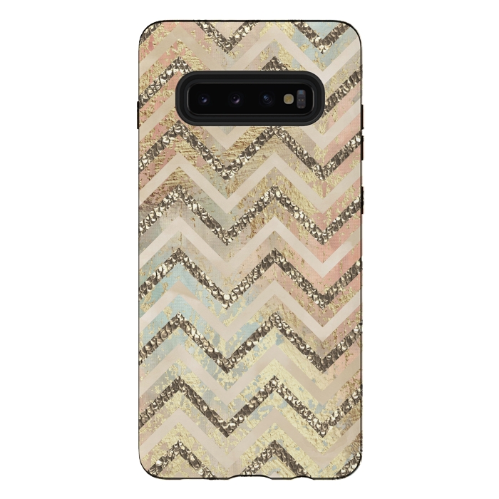 Galaxy S10 plus StrongFit Chevron Gold Glamour Stripes 2 by Andrea Haase