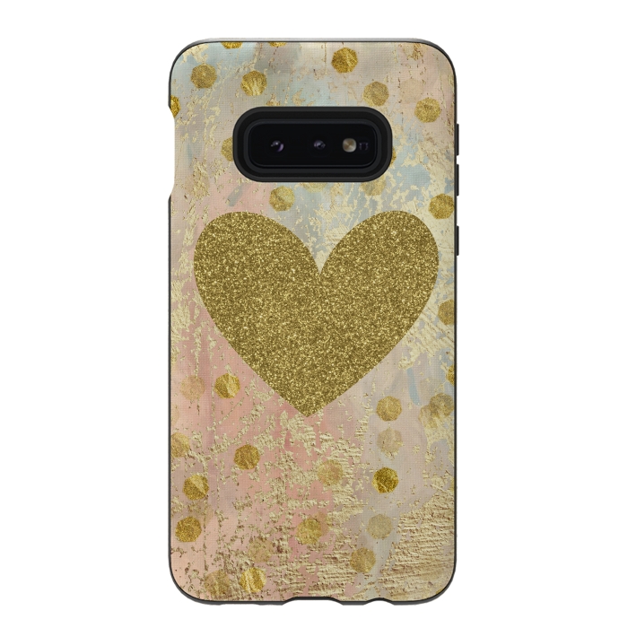 Galaxy S10e StrongFit Golden Heart And Sparkles by Andrea Haase