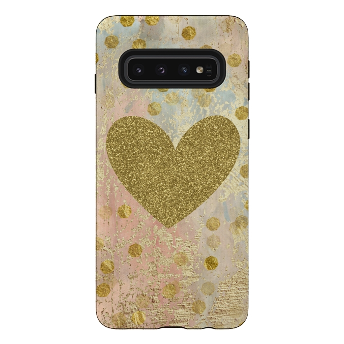 Galaxy S10 StrongFit Golden Heart And Sparkles by Andrea Haase