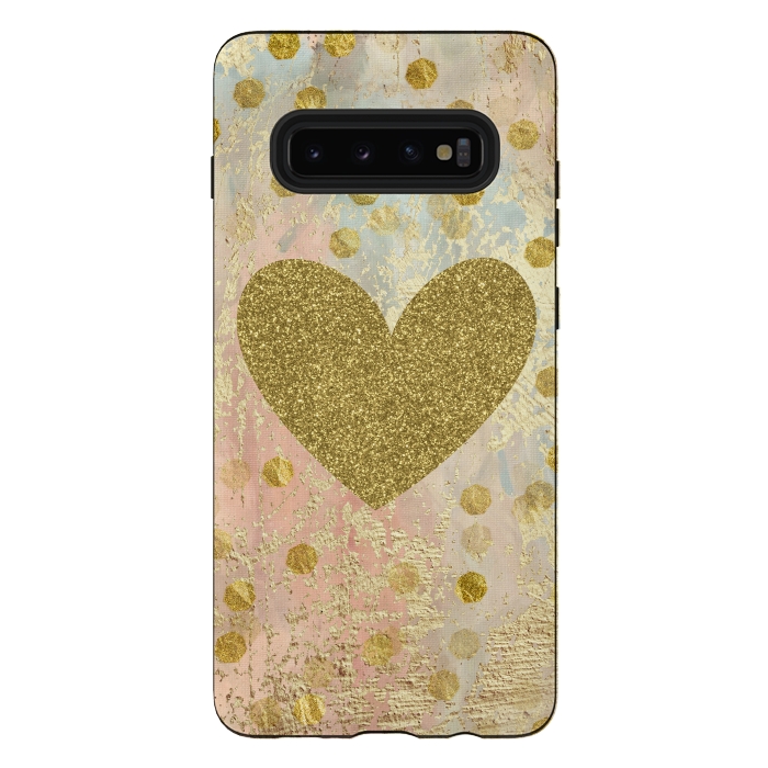 Galaxy S10 plus StrongFit Golden Heart And Sparkles by Andrea Haase