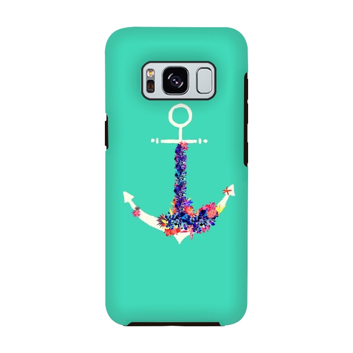 Galaxy S8 StrongFit Floral Anchor Aqua  by Amaya Brydon