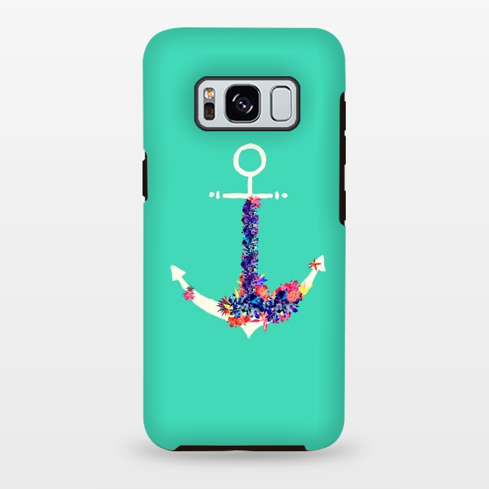 Galaxy S8 plus StrongFit Floral Anchor Aqua  by Amaya Brydon