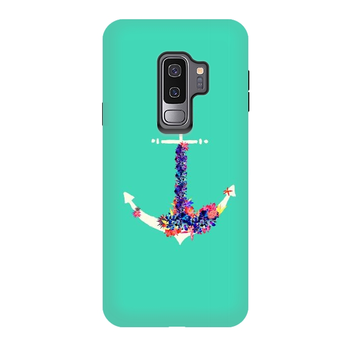 Galaxy S9 plus StrongFit Floral Anchor Aqua  by Amaya Brydon