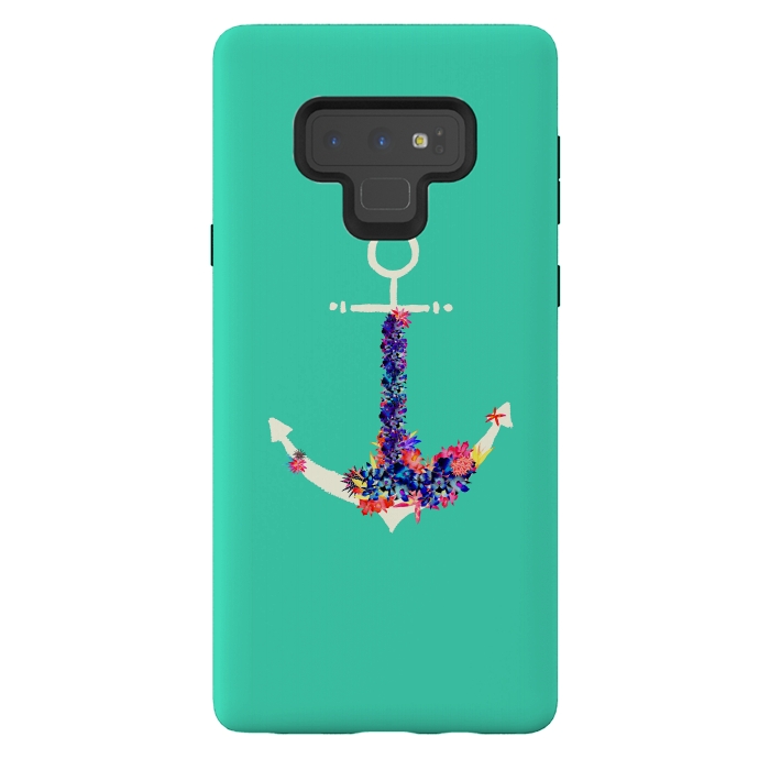 Galaxy Note 9 StrongFit Floral Anchor Aqua  by Amaya Brydon