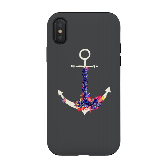 iPhone Xs / X StrongFit Floral Anchor Slate  by Amaya Brydon