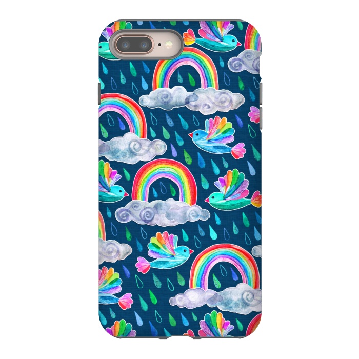 iPhone 7 plus StrongFit Watercolor Rainbow Birds on Navy by Micklyn Le Feuvre