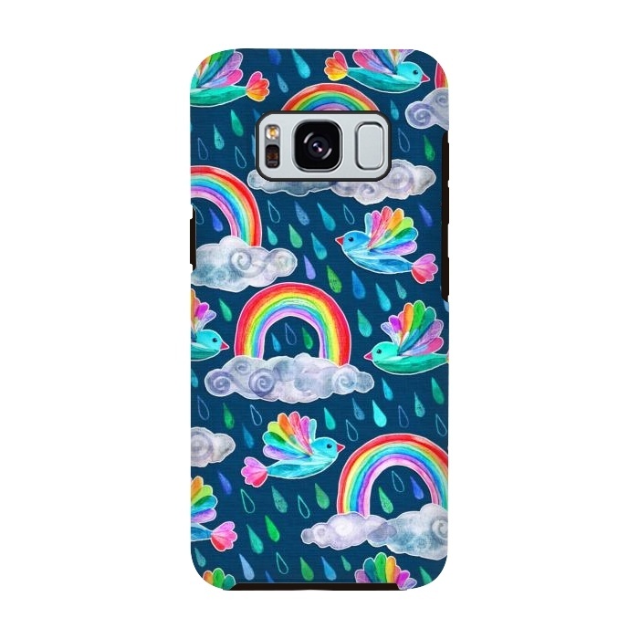 Galaxy S8 StrongFit Watercolor Rainbow Birds on Navy by Micklyn Le Feuvre