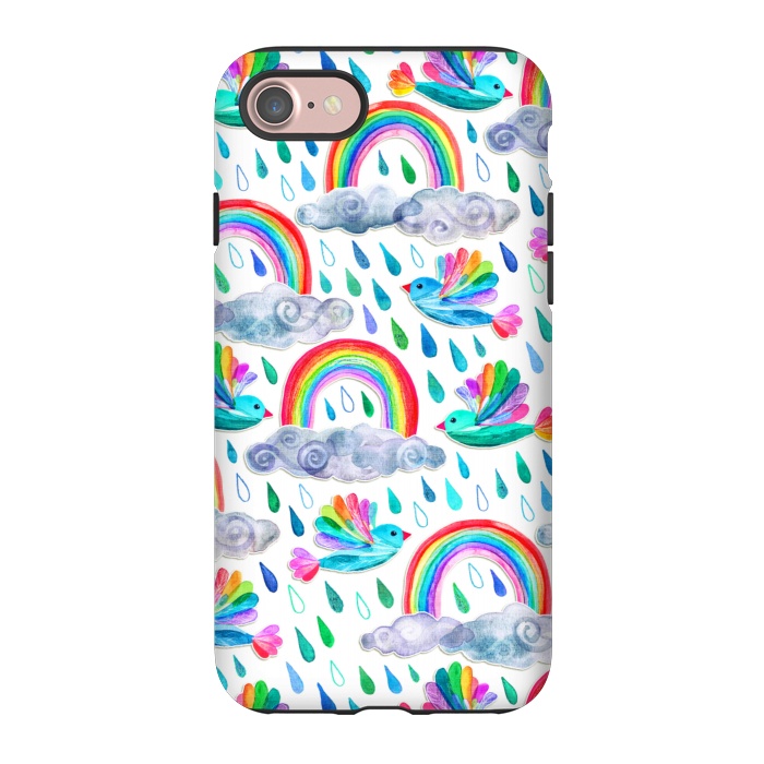 iPhone 7 StrongFit Happy Rainbow Birds on White by Micklyn Le Feuvre