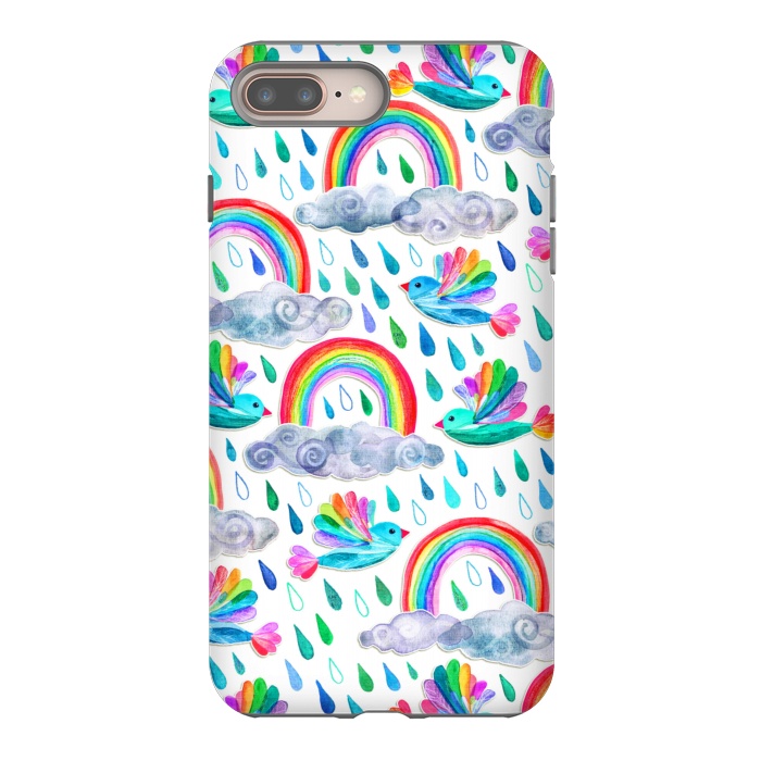 iPhone 7 plus StrongFit Happy Rainbow Birds on White by Micklyn Le Feuvre