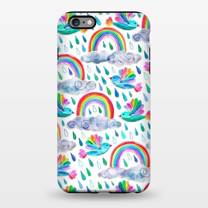 iPhone 6/6s plus StrongFit Happy Rainbow Birds on White by Micklyn Le Feuvre