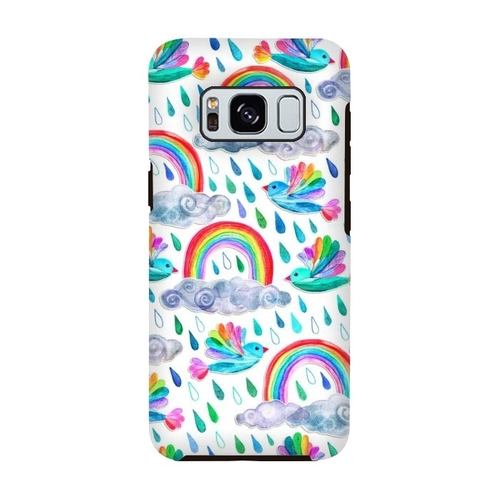 Galaxy S8 StrongFit Happy Rainbow Birds on White by Micklyn Le Feuvre