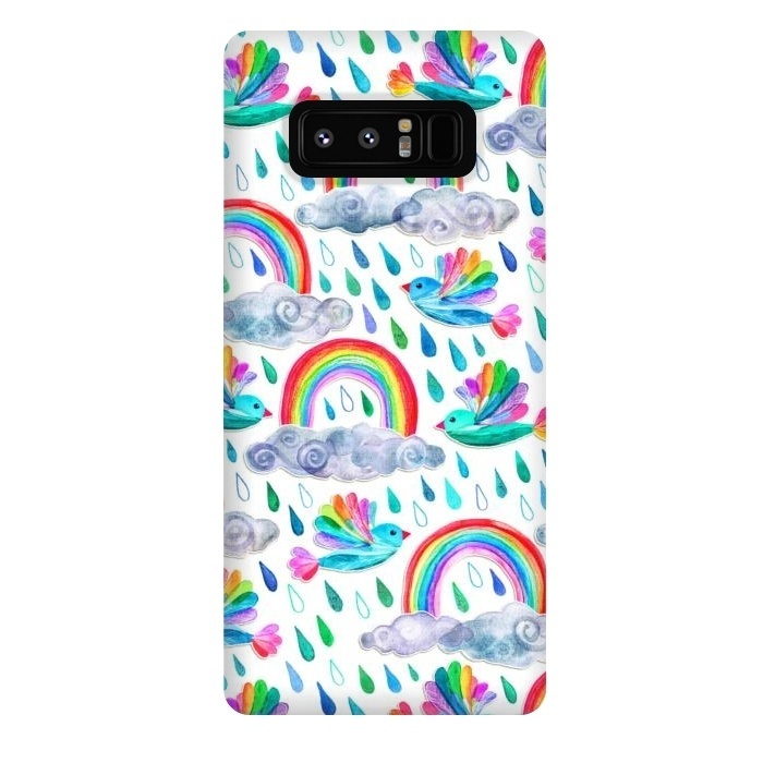 Galaxy Note 8 StrongFit Happy Rainbow Birds on White by Micklyn Le Feuvre