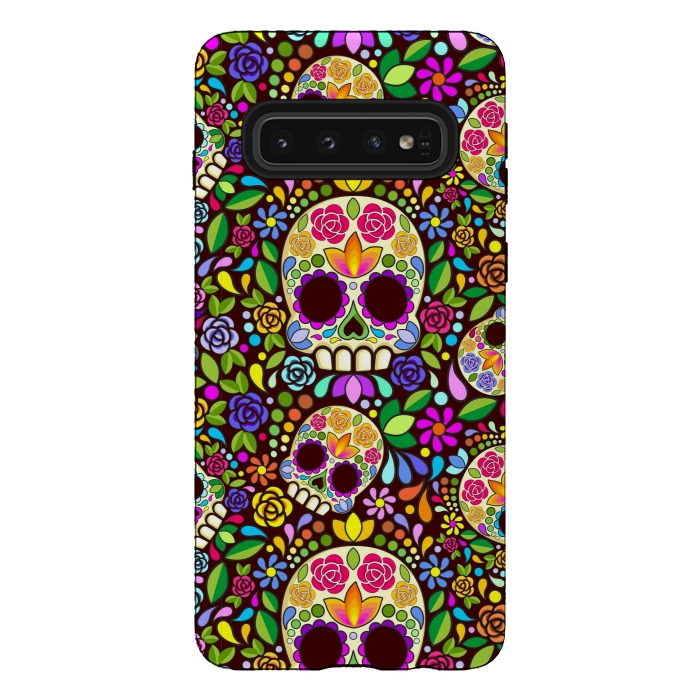Galaxy S10 StrongFit Sugar Skull Floral Naif Art Mexican Calaveras by BluedarkArt