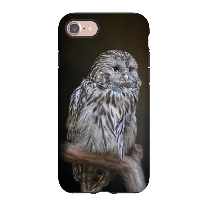 iPhone 7 StrongFit A lovely cute painted owl with a brown background by Simone Gatterwe