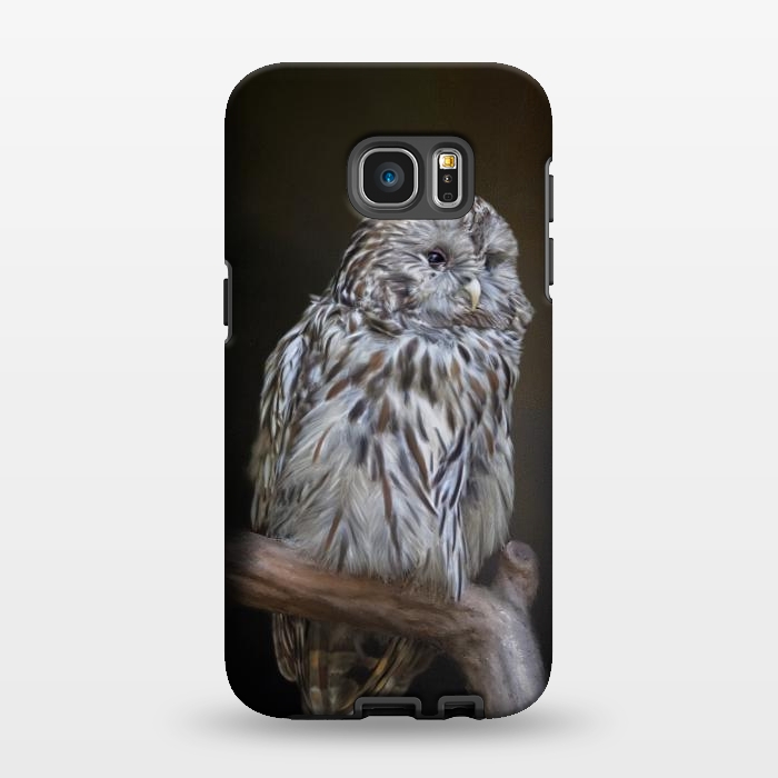 Galaxy S7 EDGE StrongFit A lovely cute painted owl with a brown background by Simone Gatterwe
