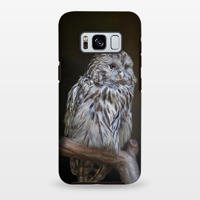 Galaxy S8 plus StrongFit A lovely cute painted owl with a brown background by Simone Gatterwe