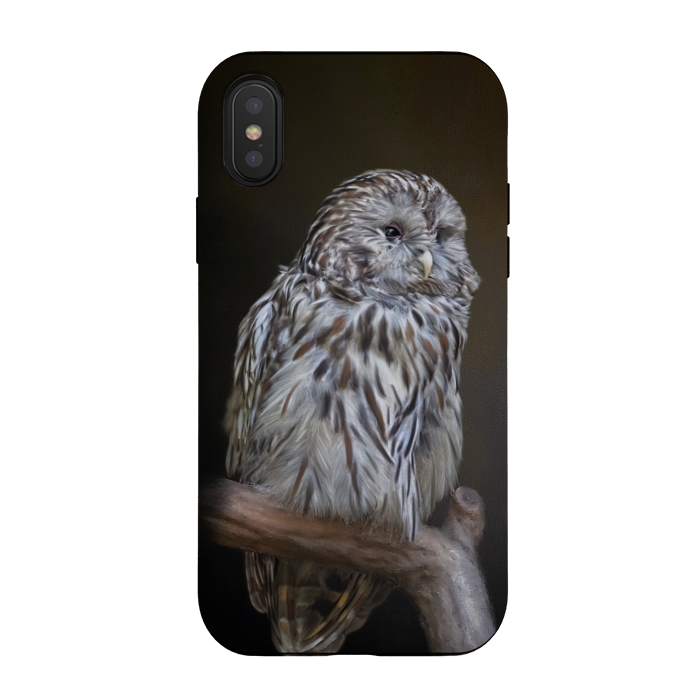 iPhone Xs / X StrongFit A lovely cute painted owl with a brown background by Simone Gatterwe