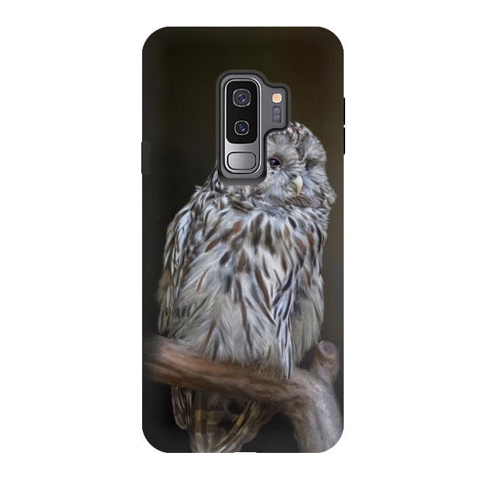 Galaxy S9 plus StrongFit A lovely cute painted owl with a brown background by Simone Gatterwe