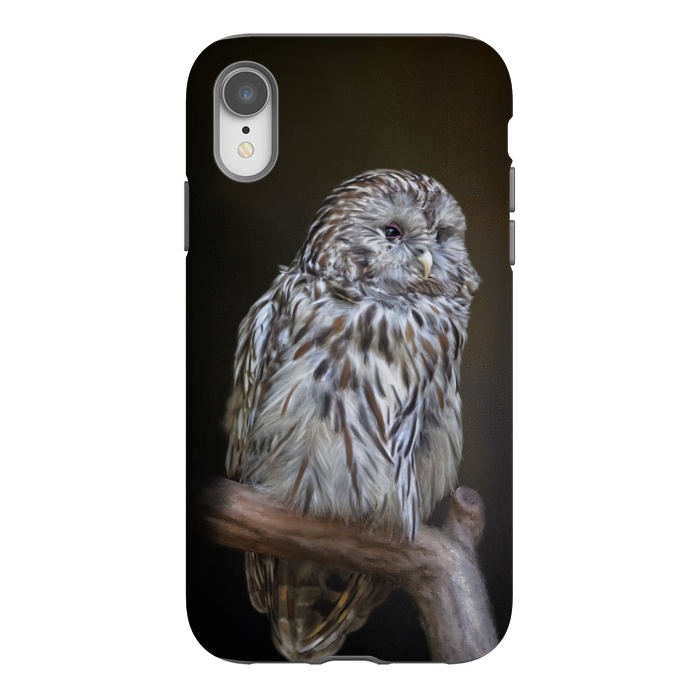 iPhone Xr StrongFit A lovely cute painted owl with a brown background by Simone Gatterwe