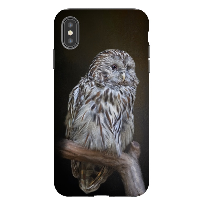 iPhone Xs Max StrongFit A lovely cute painted owl with a brown background by Simone Gatterwe
