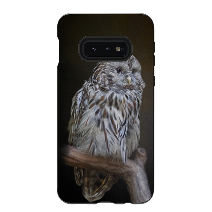 Galaxy S10e StrongFit A lovely cute painted owl with a brown background by Simone Gatterwe