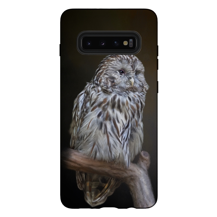 Galaxy S10 plus StrongFit A lovely cute painted owl with a brown background by Simone Gatterwe
