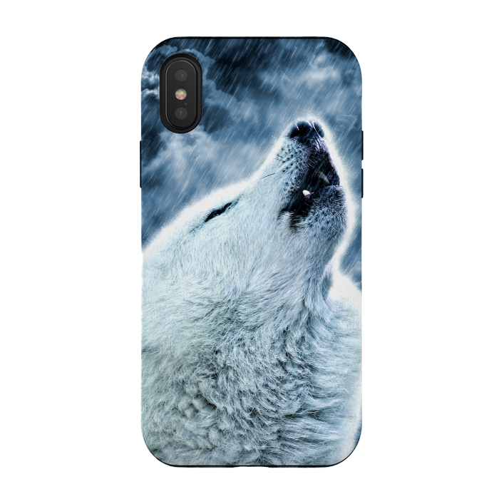 iPhone Xs / X StrongFit A howling wolf in the rain by Simone Gatterwe