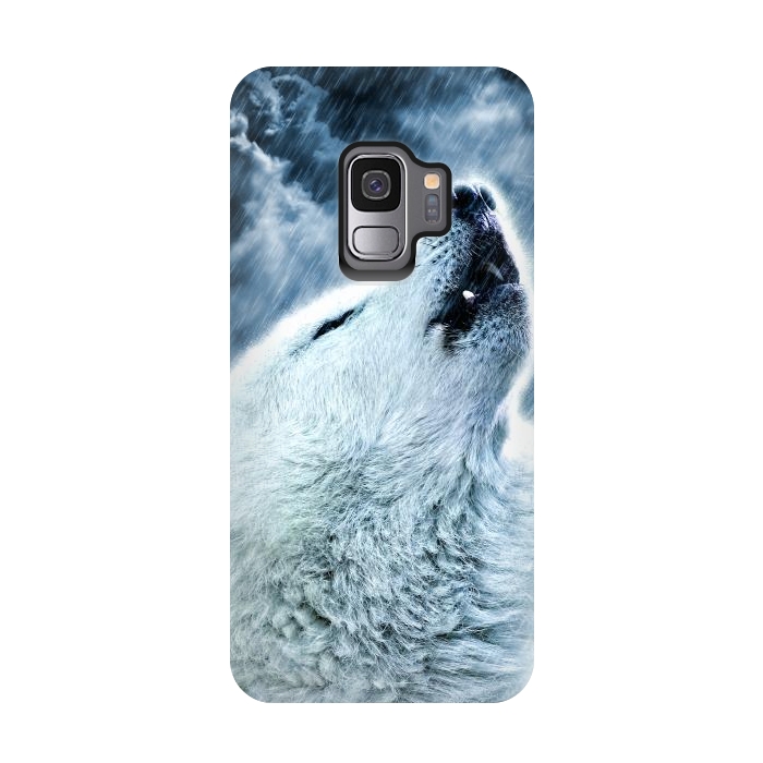 Galaxy S9 StrongFit A howling wolf in the rain by Simone Gatterwe