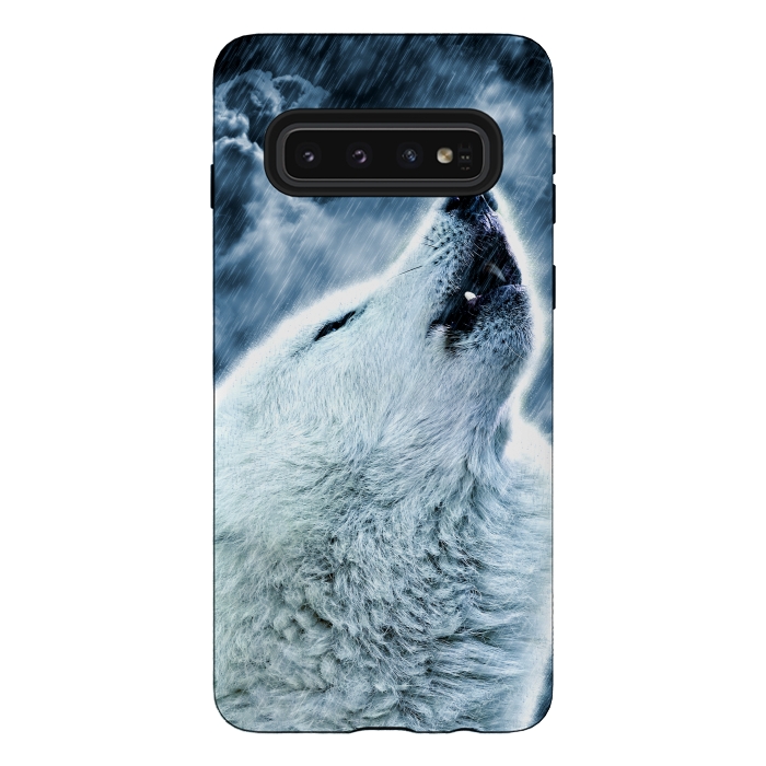Galaxy S10 StrongFit A howling wolf in the rain by Simone Gatterwe