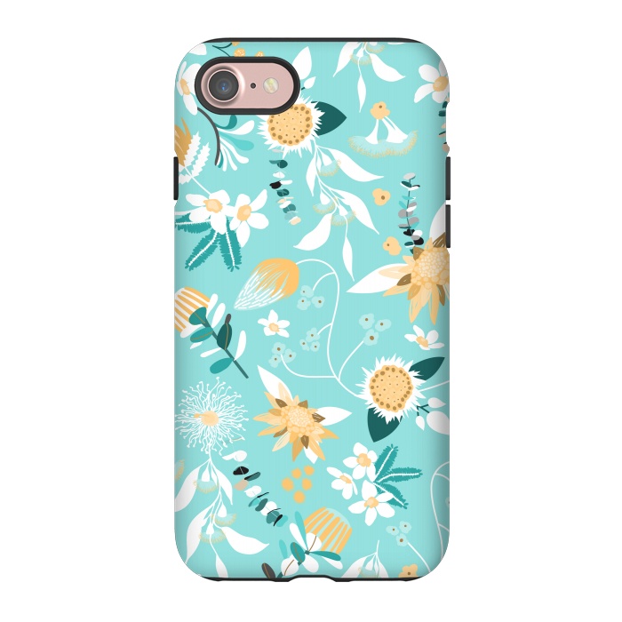 iPhone 7 StrongFit Stylized Australian Florals in Blue and Yellow by Paula Ohreen