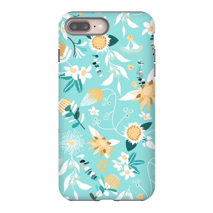 iPhone 7 plus StrongFit Stylized Australian Florals in Blue and Yellow by Paula Ohreen