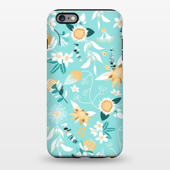 iPhone 6/6s plus StrongFit Stylized Australian Florals in Blue and Yellow by Paula Ohreen