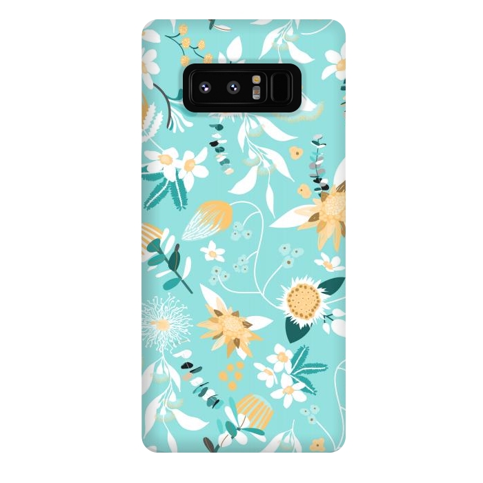 Galaxy Note 8 StrongFit Stylized Australian Florals in Blue and Yellow by Paula Ohreen