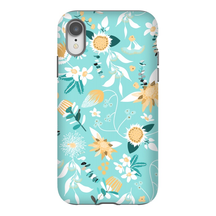 iPhone Xr StrongFit Stylized Australian Florals in Blue and Yellow by Paula Ohreen