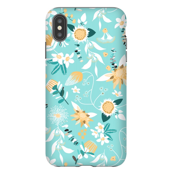 iPhone Xs Max StrongFit Stylized Australian Florals in Blue and Yellow by Paula Ohreen